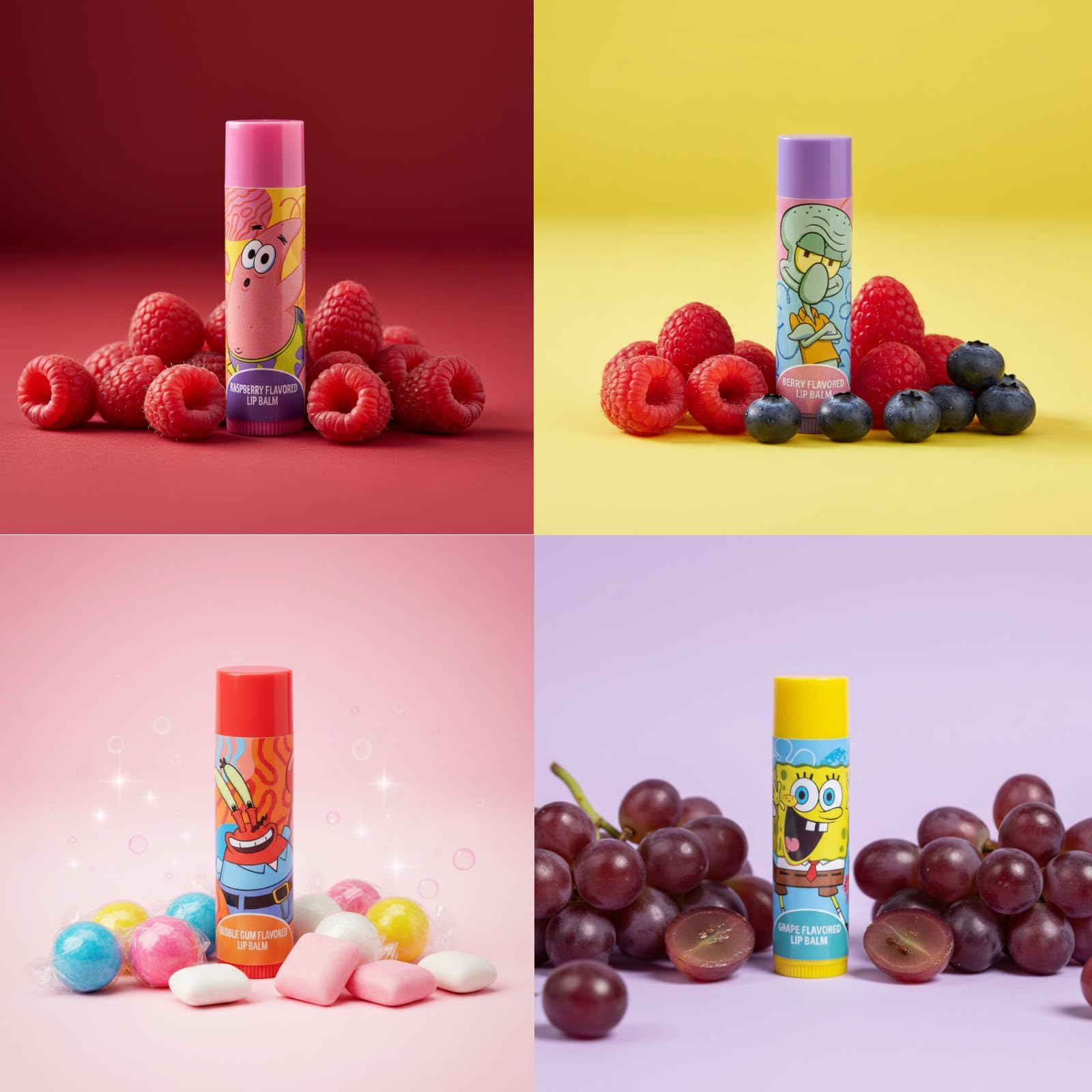 Townley Girl SpongeBob lipbalm designs show character art to spark imaginative routines.