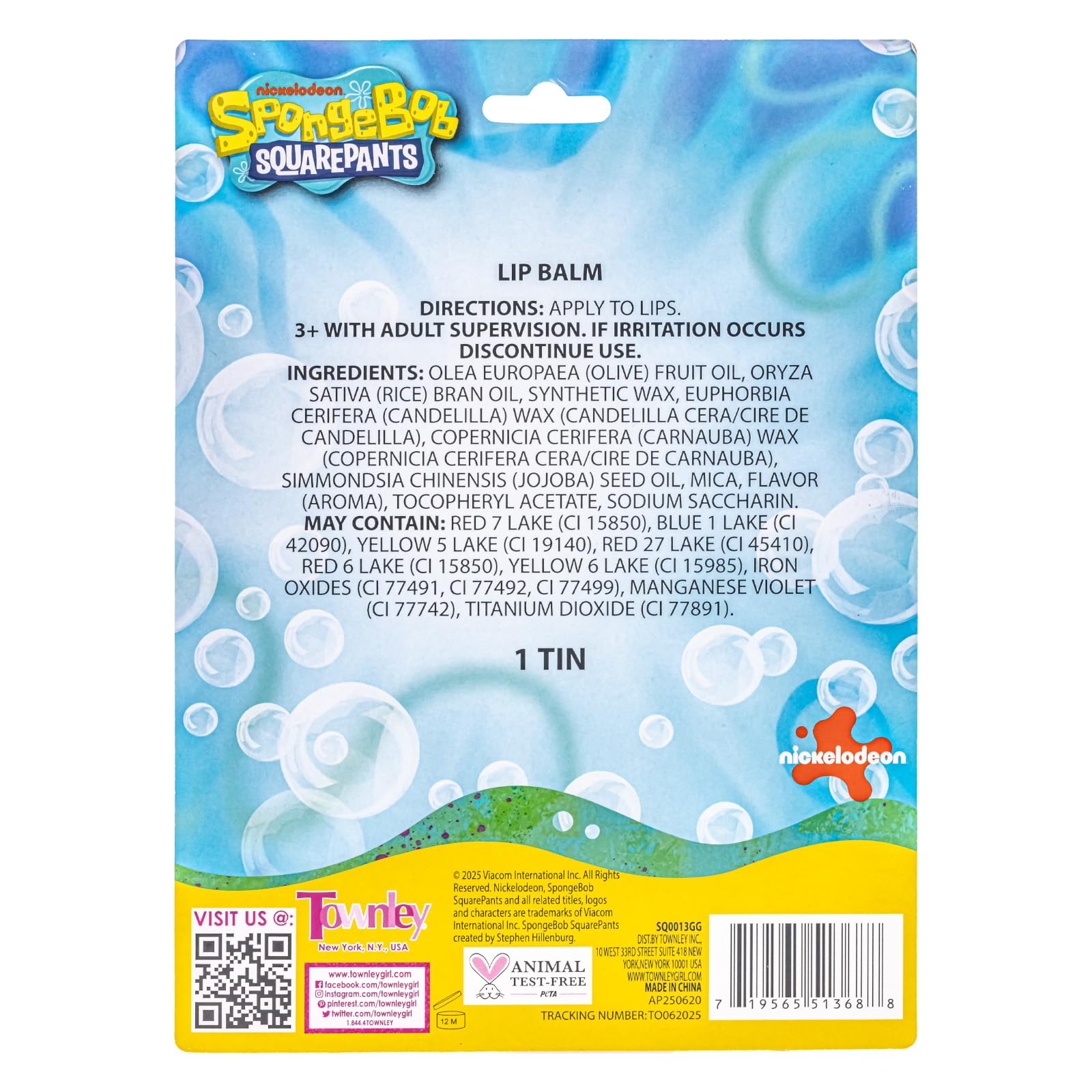 Townley Girl SpongeBob lipbalm in colorful set boosts gift-giving appeal.