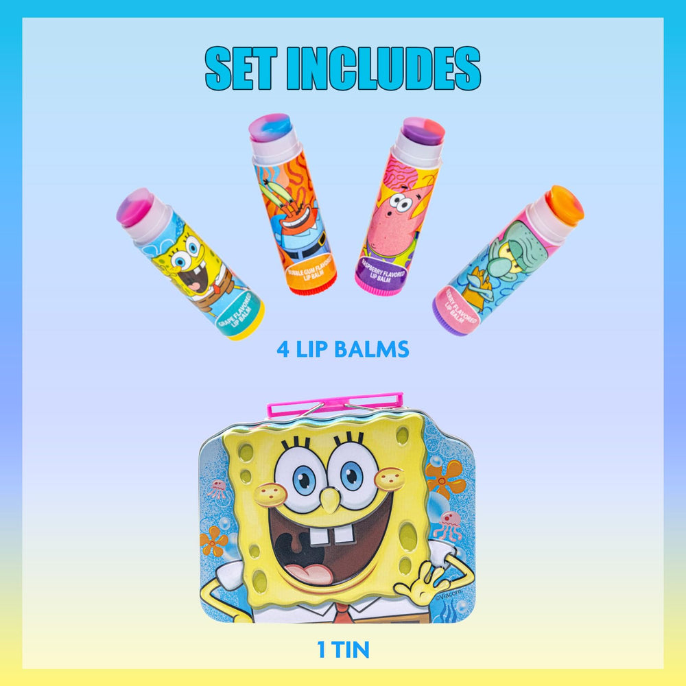 Townley Girl SpongeBob lipbalm strawberry emphasizes fruity flavor for kid-friendly lip care.