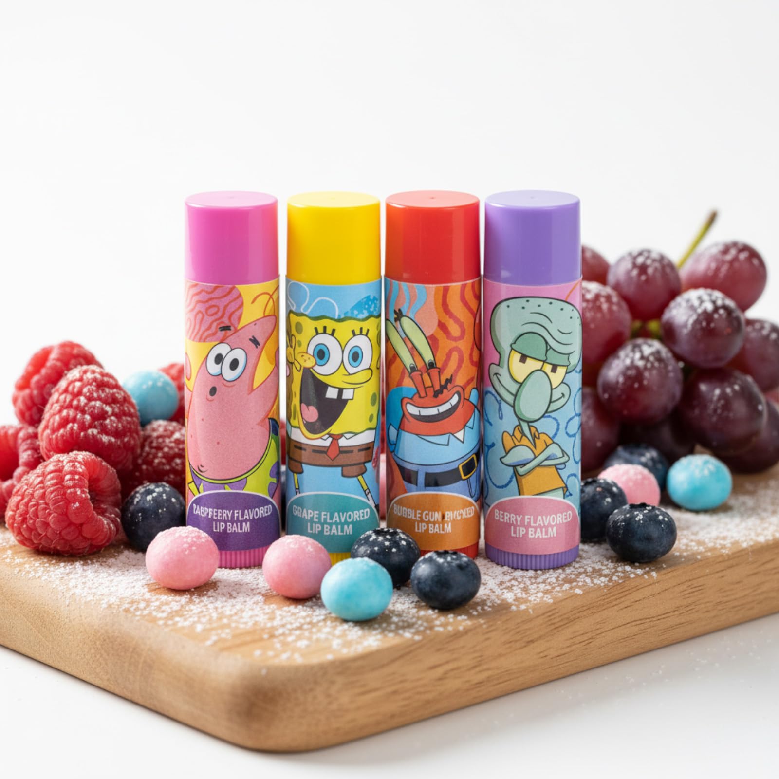 Townley Girl SpongeBob lipbalm tin packaging provides convenient storage and gifting appeal.