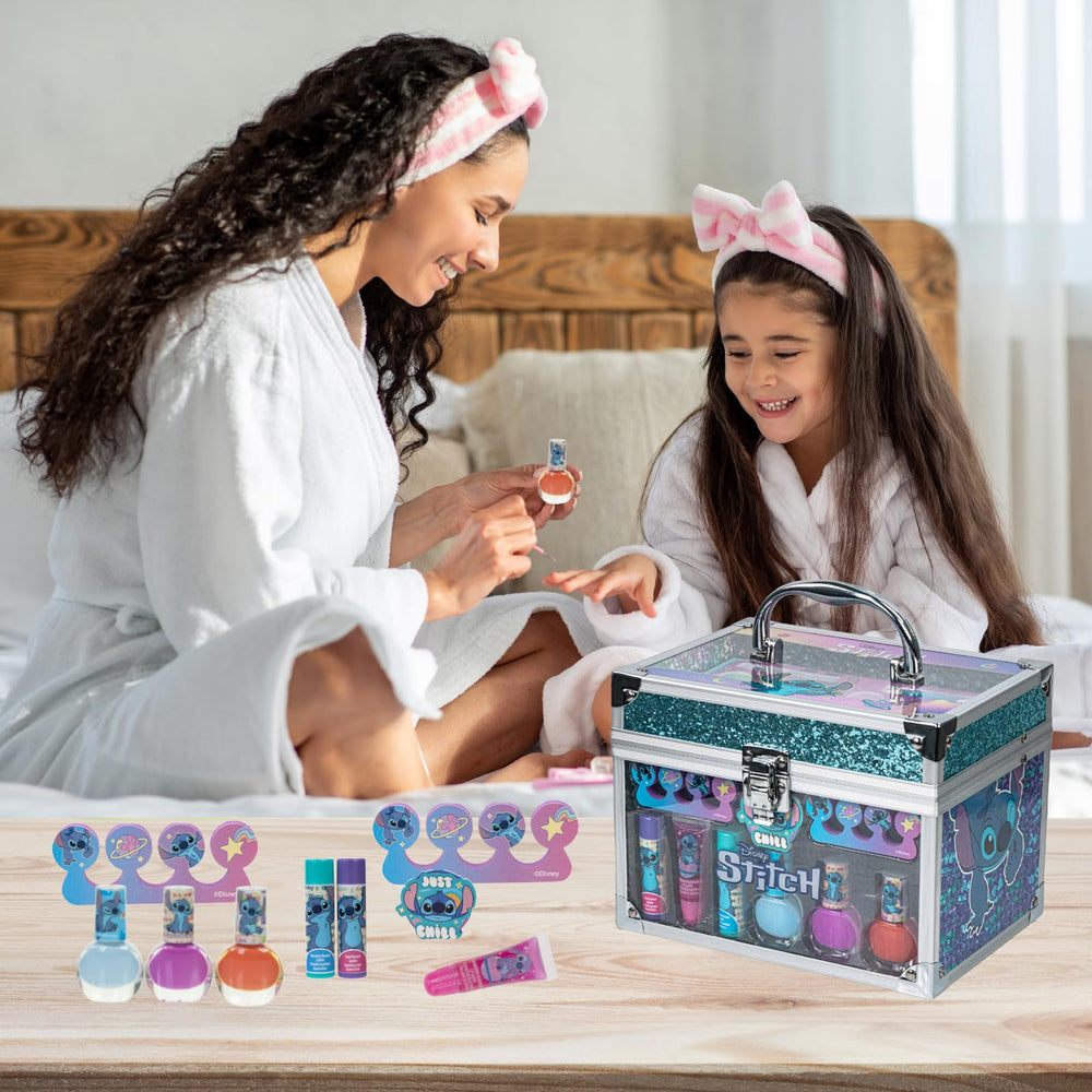 Townley Girl Stitch Train Case brushes for lip, eye, and cheek shimmers