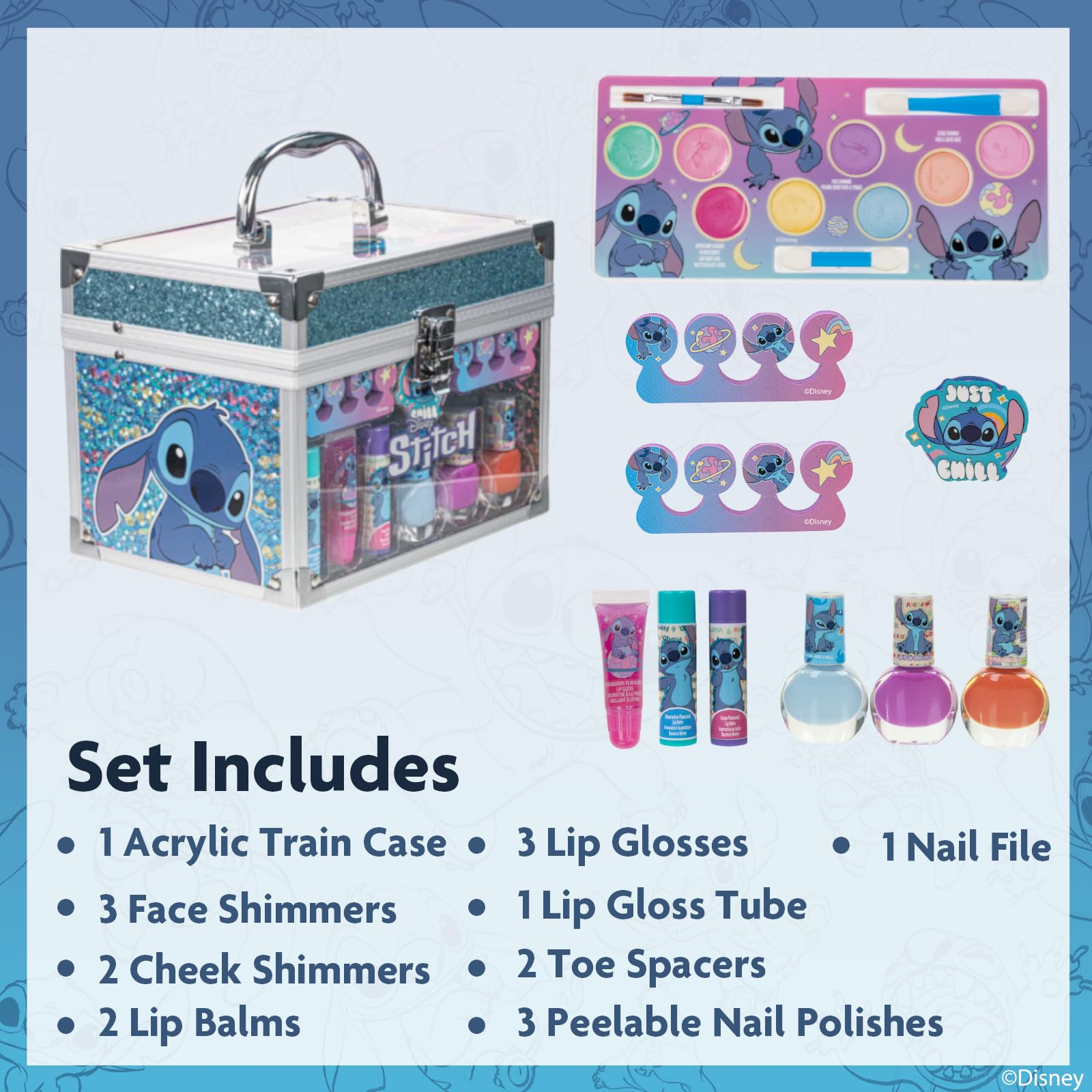 Townley Girl Stitch Train Case lip glosses in cotton candy flavor