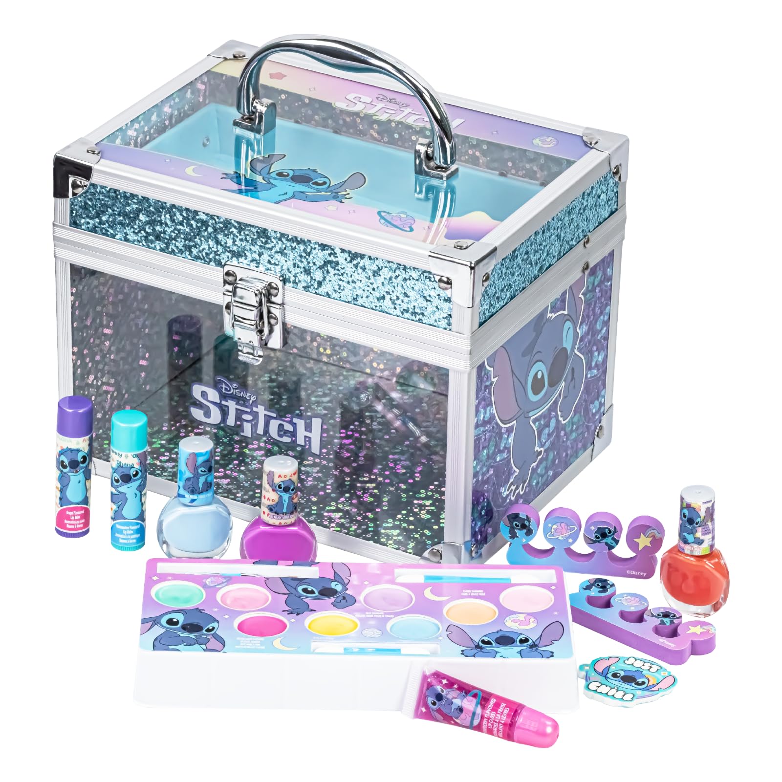 Townley Girl Stitch Train Case open for pretend makeup play sessions