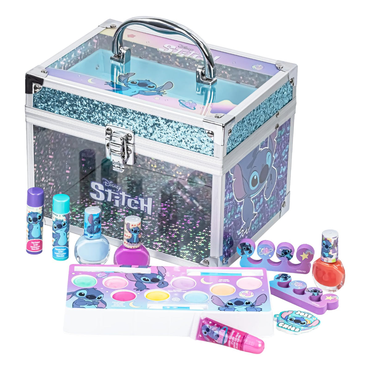 Townley Girl Stitch Train Case open for pretend makeup play sessions