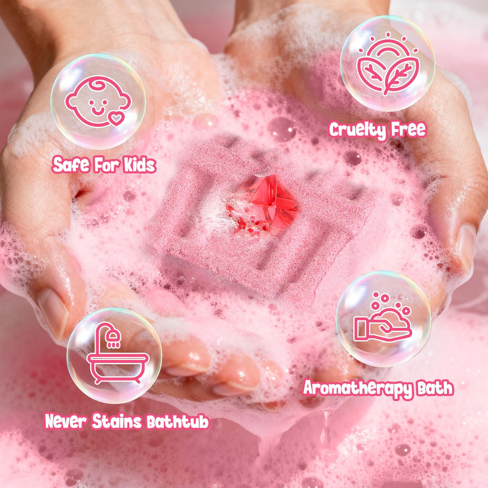 Toylink bath bomb dissolving color demonstrates safe, non-staining fizz