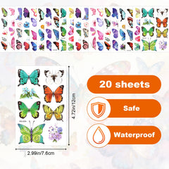 TOYMIS butterfly tattoo sheets with different styles for colorful skin art options.