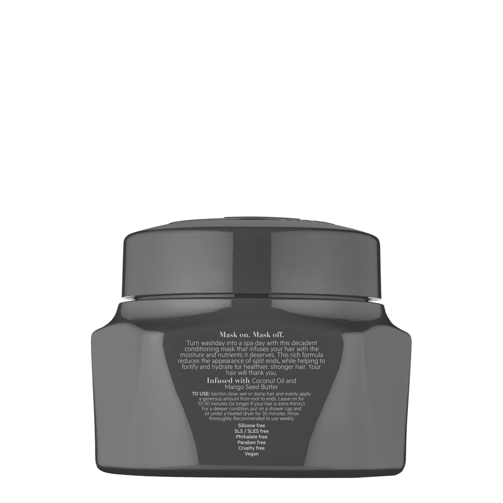 TPH by Taraji Mask On Conditioning Hair Mask label closeup showing vegan, cruelty-free formula