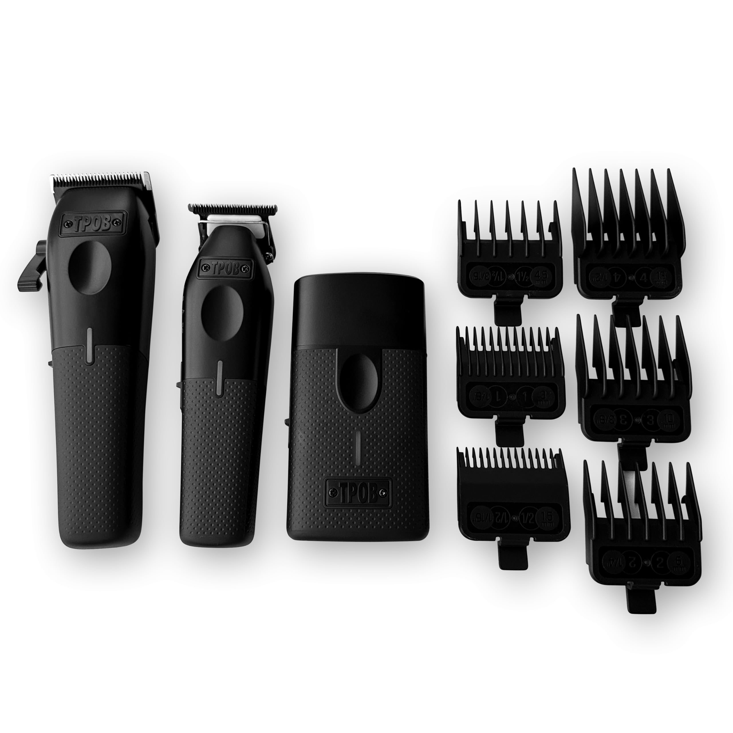 TPOB Play barber clipper with six guide combs for versatile length options.