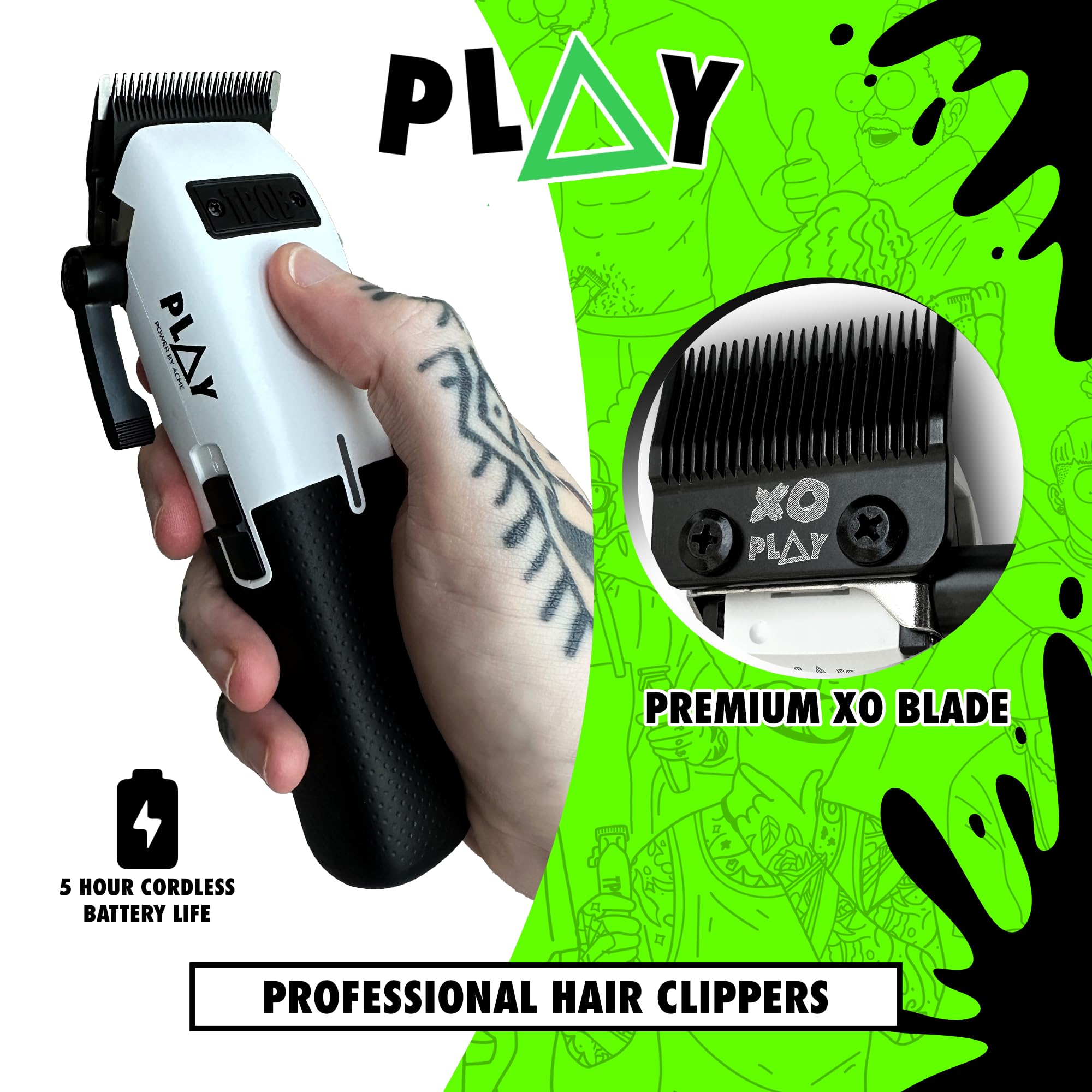 TPOB Play Barber Clippers side grip emphasizes secure handling during long fades.