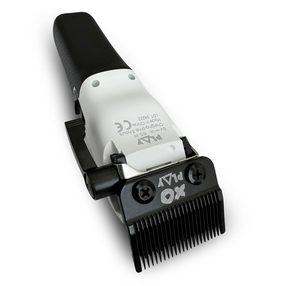 TPOB Play Barber Clippers white finish highlights clean, professional appearance.