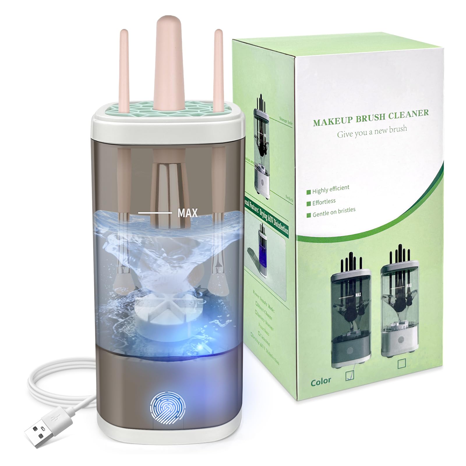 Tpsofy Electric Makeup Brush Cleaner Machine front view with compact on-the-go design.