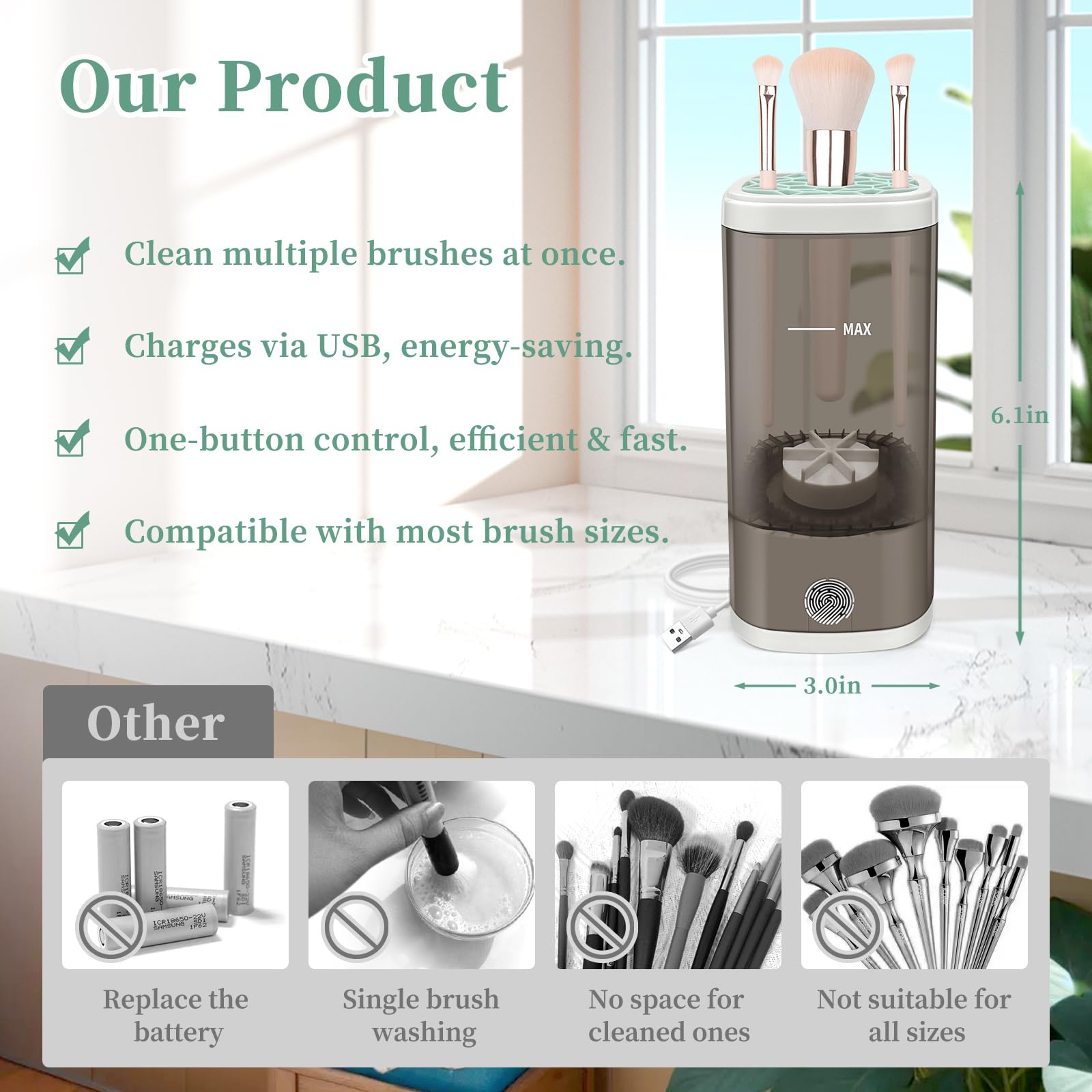 Tpsofy Electric Makeup Brush Cleaner Machine portable design ideal for travel.