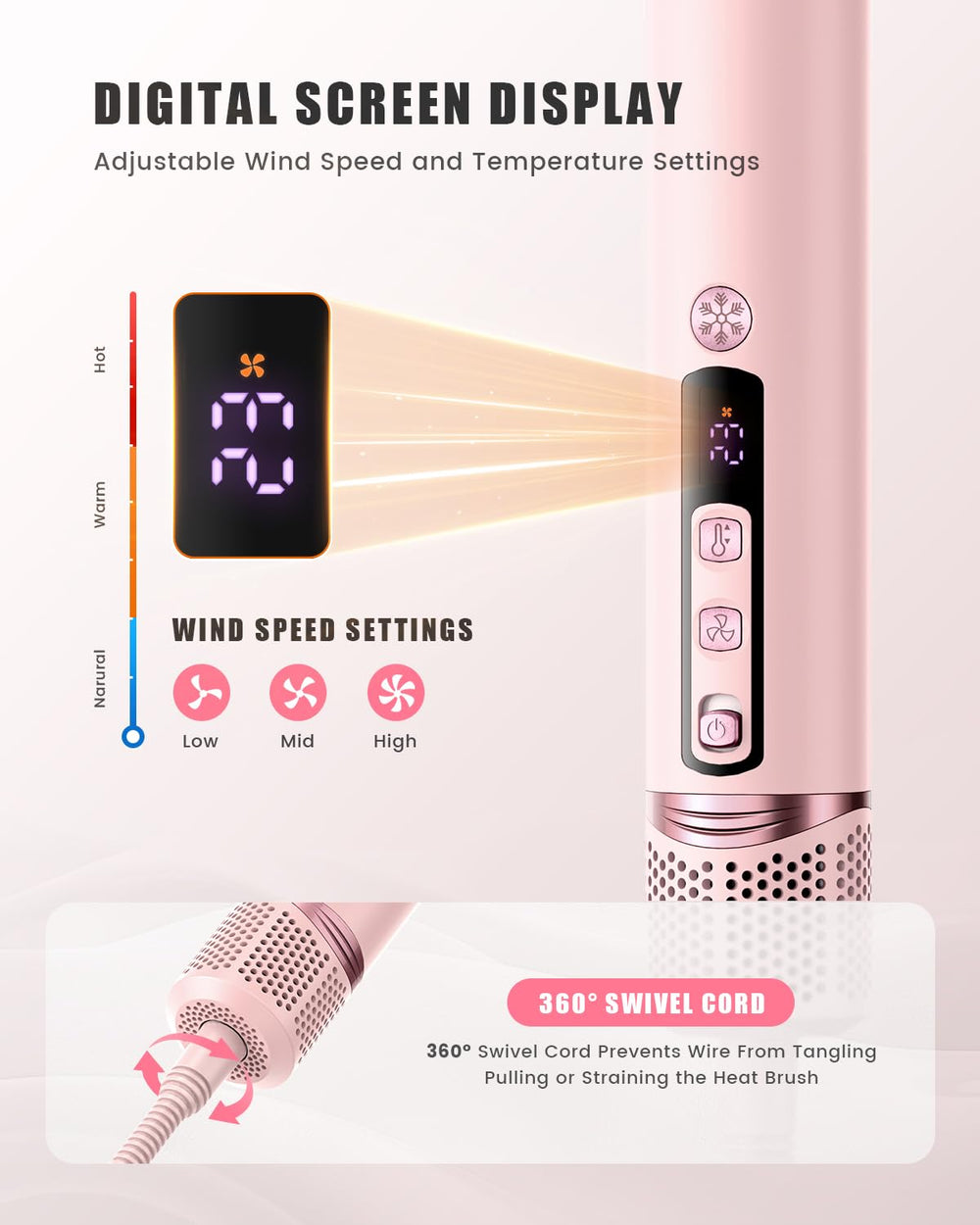 Tqcir 1-25in auto-wrap curler facilitates hands-free curling with airflow.