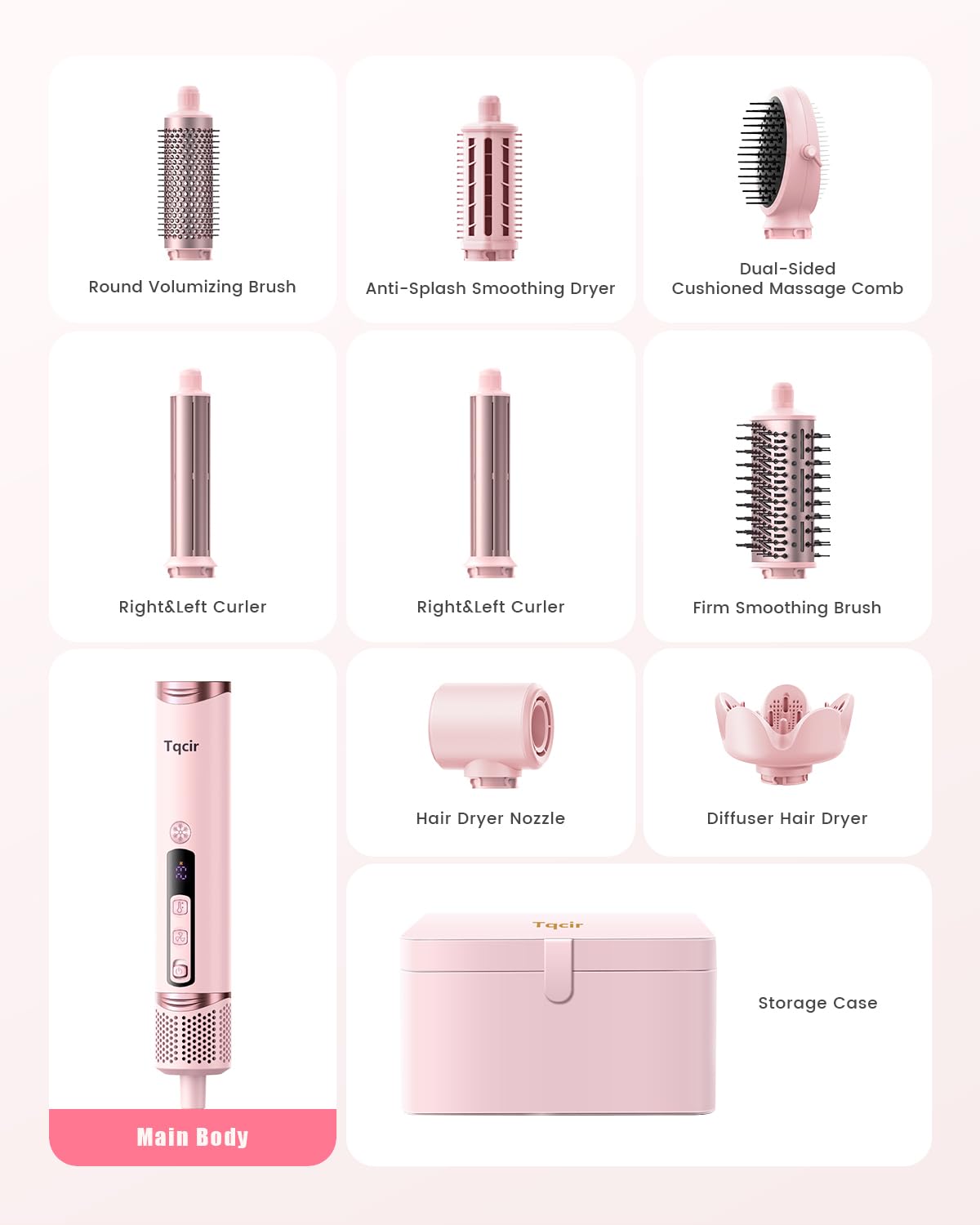 Tqcir complete attachment kit enables salon-at-home versatility.