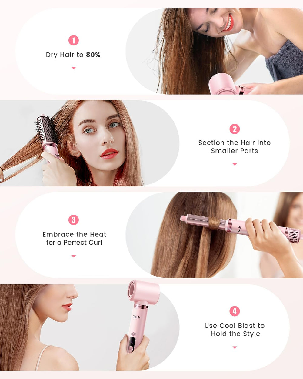 Tqcir travel-ready styler image emphasizes compact, portable design.