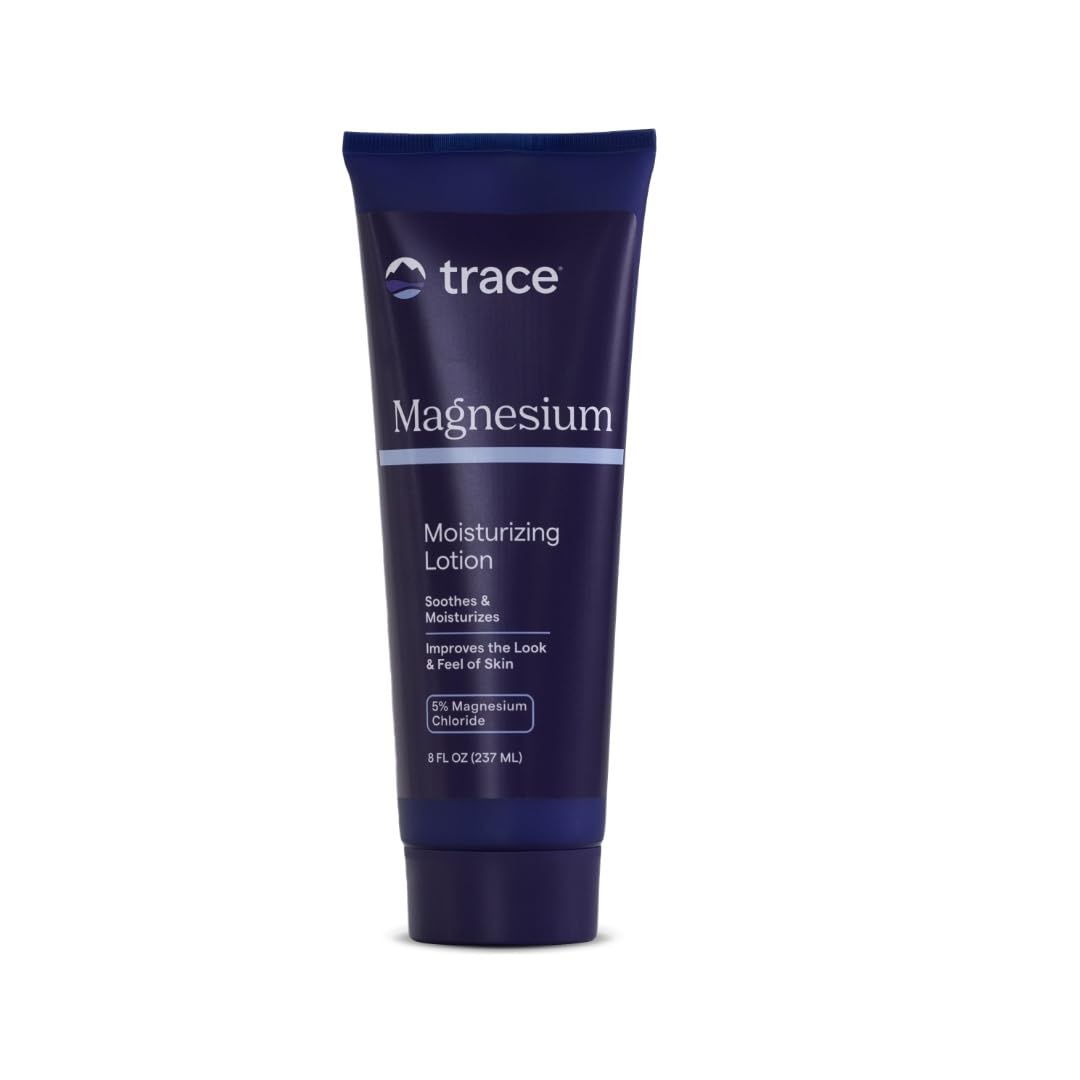 Trace Minerals Magnesium Moisturizing Lotion bottle shows quick-absorbing hydration for smooth skin.