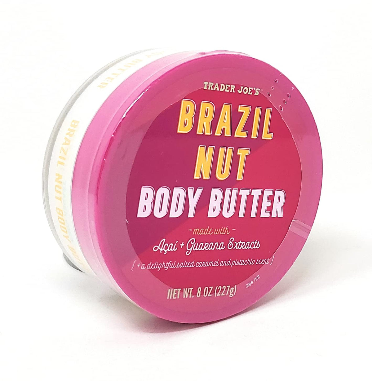 Trader Joe's Brazil Nut Body Butter jar closeup showing creamy texture for nourished skin