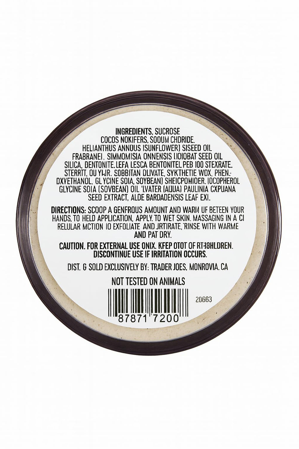 Trader Joe's Brazil Nut Body Scrub texture swirls showing gritty exfoliation and nourishment