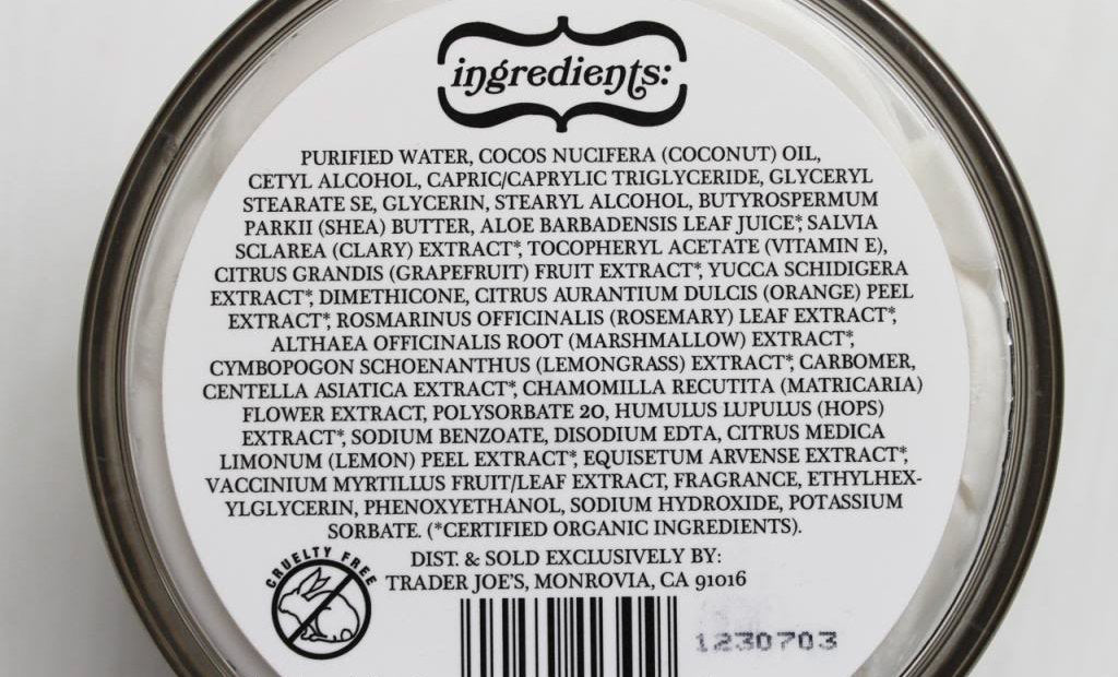 Trader Joe's Coconut Body Butter cruelty-free label for ethical skincare