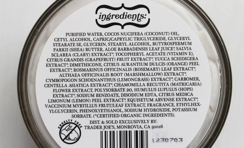 Trader Joe's Coconut Body Butter cruelty-free label for ethical skincare