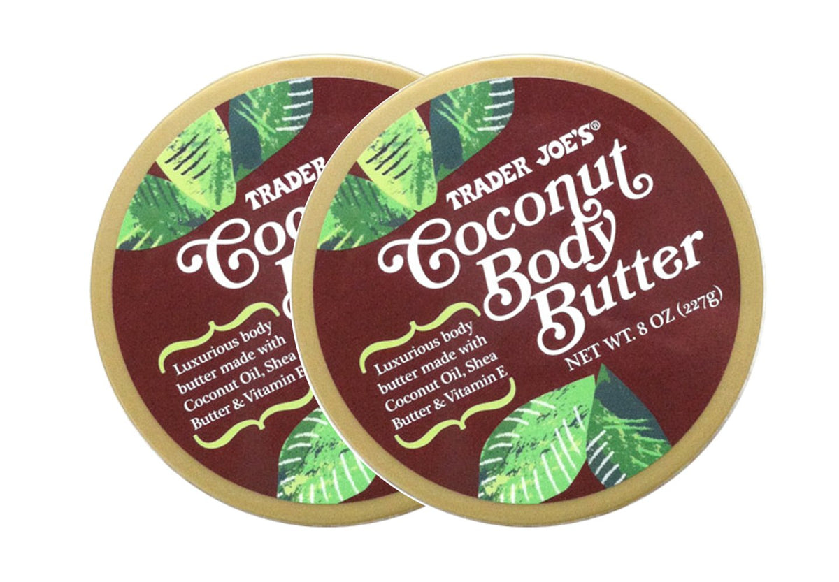 Trader Joe's Coconut Body Butter jar close-up showing creamy hydration for smooth skin