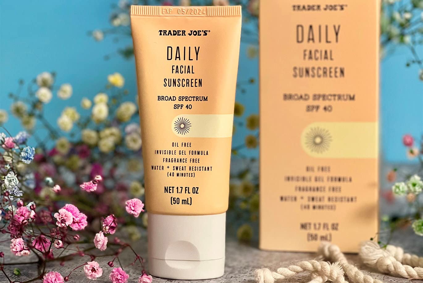 Trader Joe's Daily Facial Sunscreen gel texture close-up reveals invisible finish for feather-light sun protection.