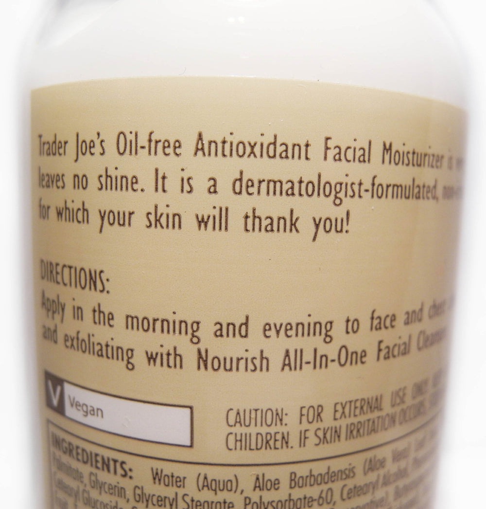 Trader Joe's Nourish Oil-Free Antioxidant Facial Moisturizer texture swatch hints at a non-greasy absorbent formula.