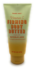Trader Joe's Vitamin C Firming Body Butter jar with citrusy scent and lightweight hydration