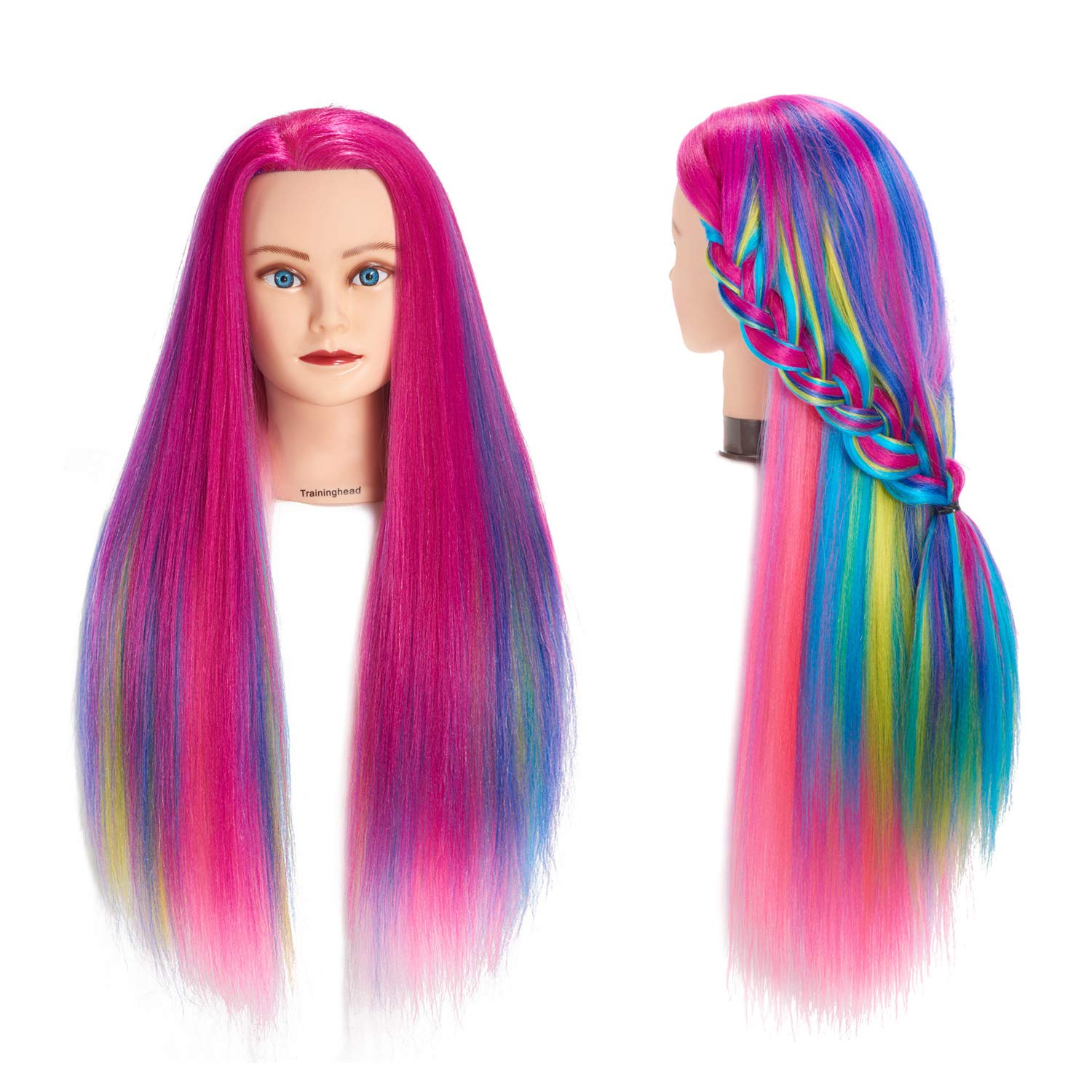 Training Head mannequin with 26-28 inch hair, ideal for straightening practice.