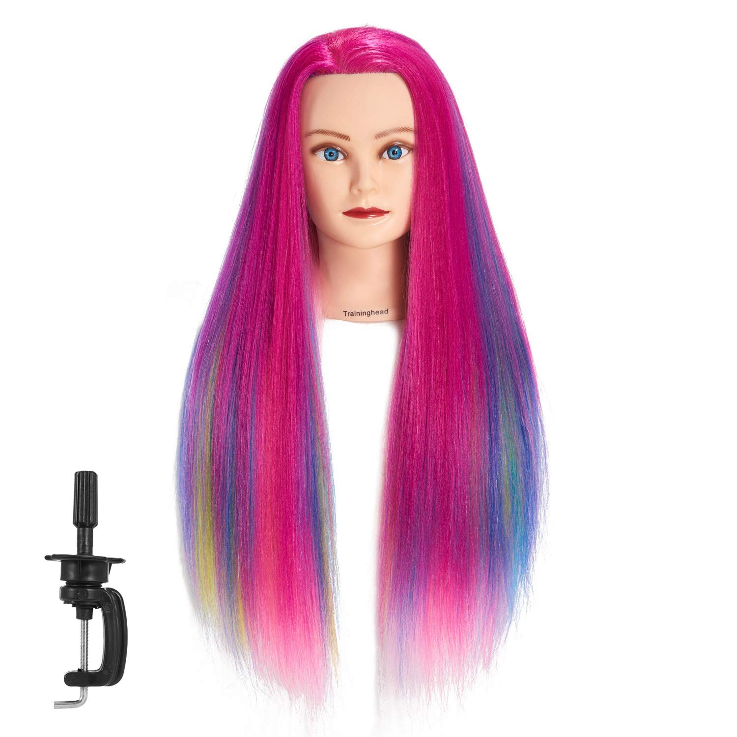 Training Head multi-color synthetic hair offering versatile color-styling practice.