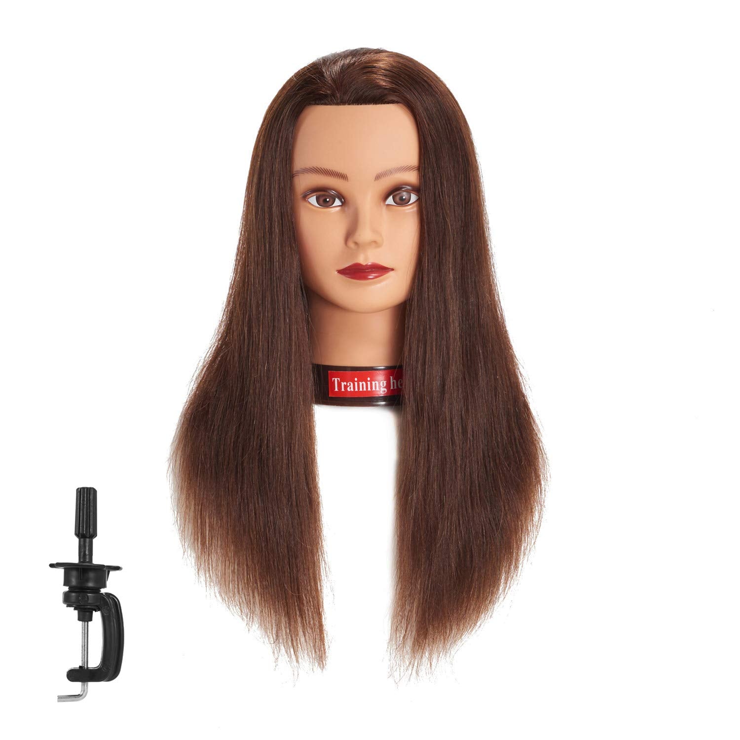 Traininghead 20-22 inch brown mannequin head for realistic hair-styling practice.