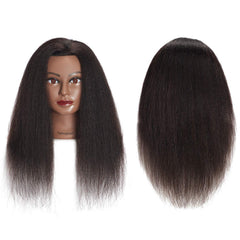 Traininghead black-hair-mannequin-head with 16-inch hair for accurate trimming and styling.