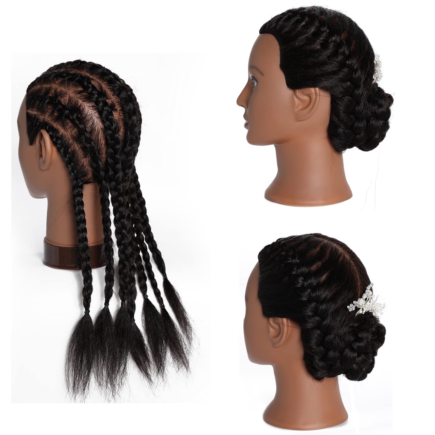 Traininghead multi-functional-head suitable for washing, curling, straightening, and cutting.