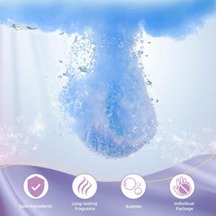 TranquilBliss bath bombs with blue scraper — quick seal-opening and mess-free prep