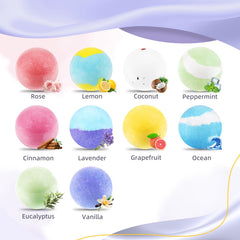 TranquilBliss bath bombs scent varieties — Rose to Ocean for mood-inspired baths