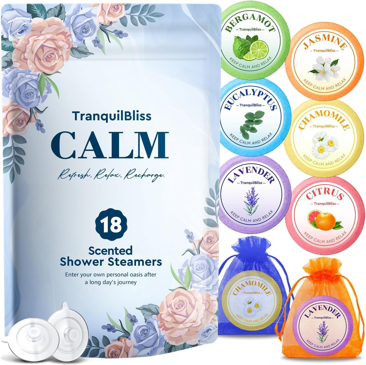 TranquilBliss packaging for gift-ready shower steamers and self-care.