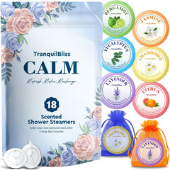 TranquilBliss packaging for gift-ready shower steamers and self-care.