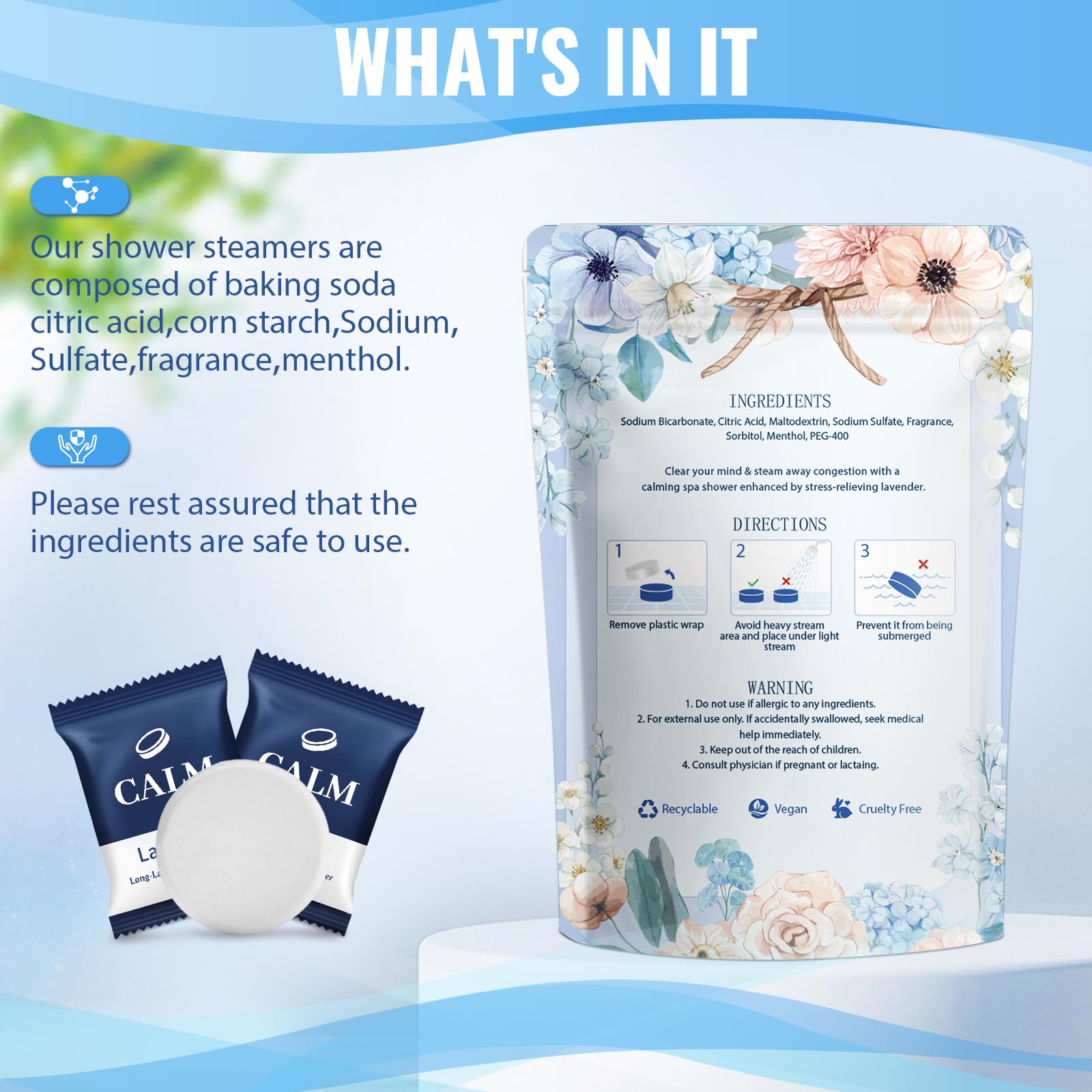 TranquilBliss steamers dissolving in warm water releasing lasting fragrance.