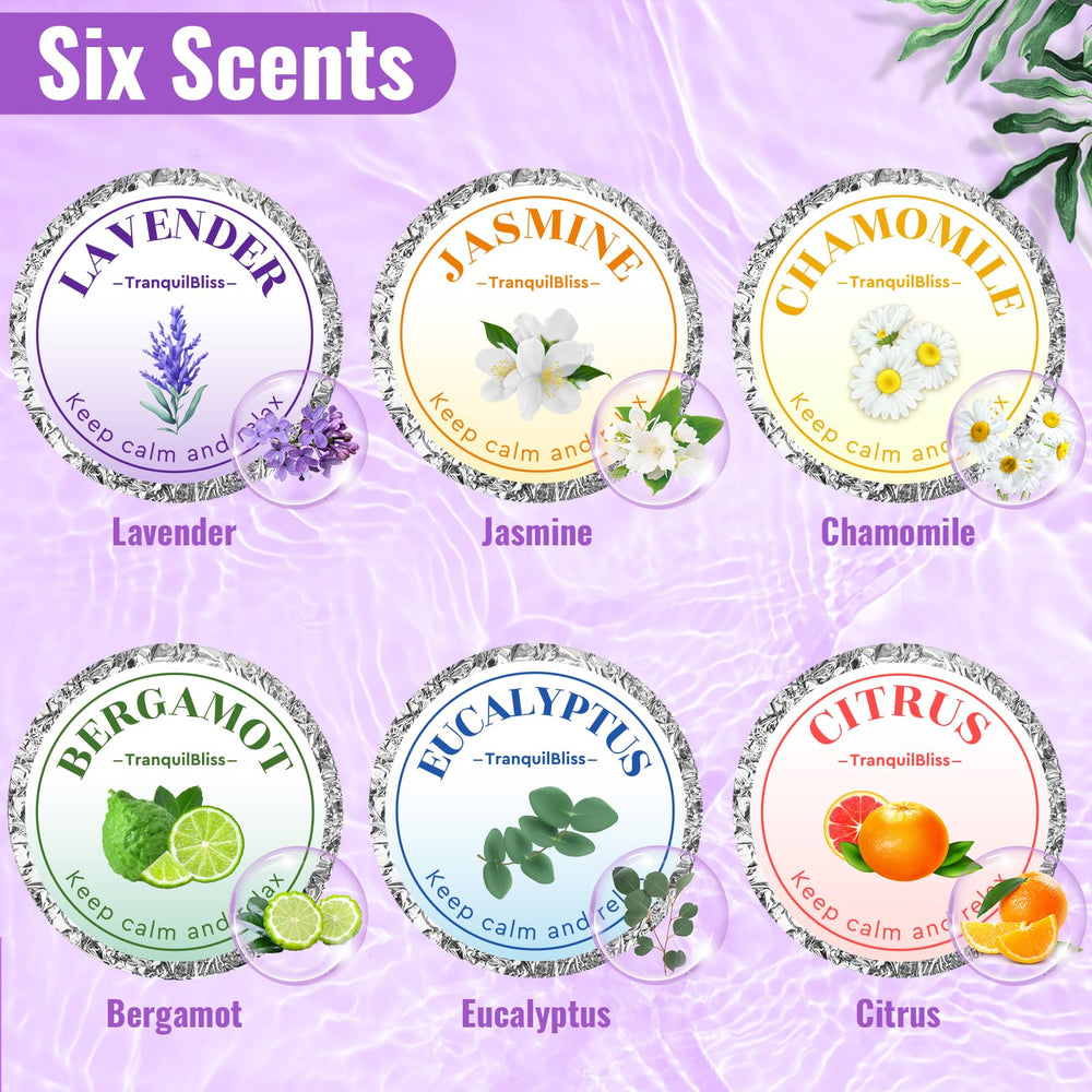 TranquilBliss eucalyptus-lavender scent closeup signals calming aromatherapy during showers.