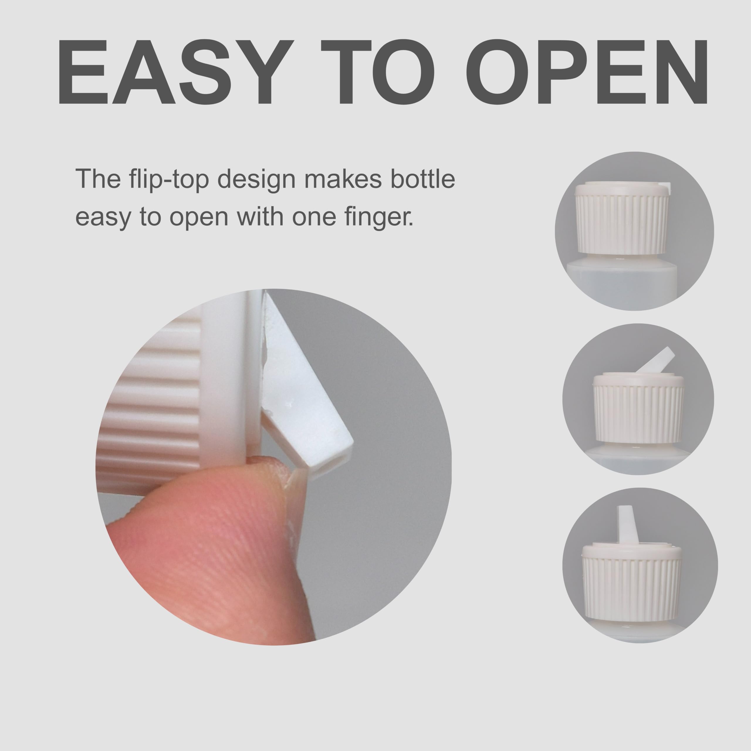 Translucent squeeze bottles leak-proof cap demonstrates secure transport.