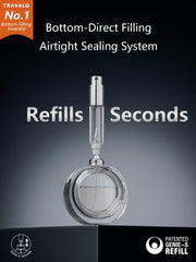Travalo airtight-seal technology image highlights secure fragrance protection and long-lasting freshness.