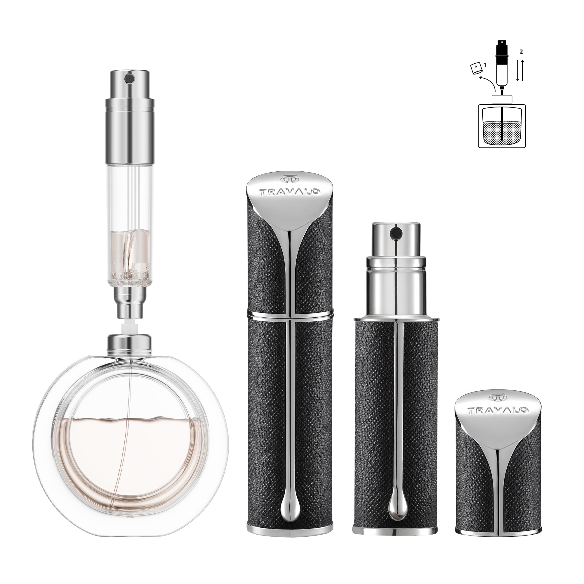 Travalo AQUA bottom-fill design for compact travel use.