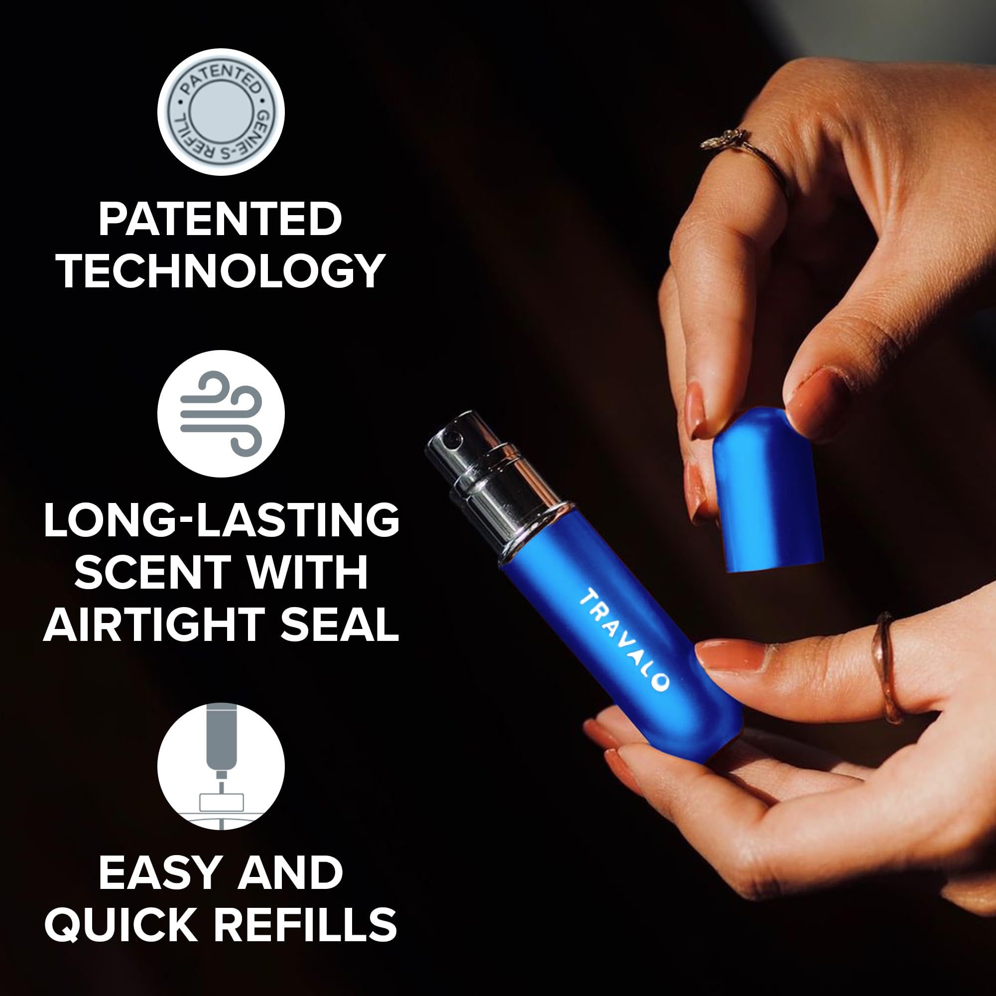 Travalo Classic HD blue side view highlighting slim, pocket-friendly form