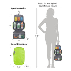 Travelon compact hanging toiletry kit inside organizer view with pockets