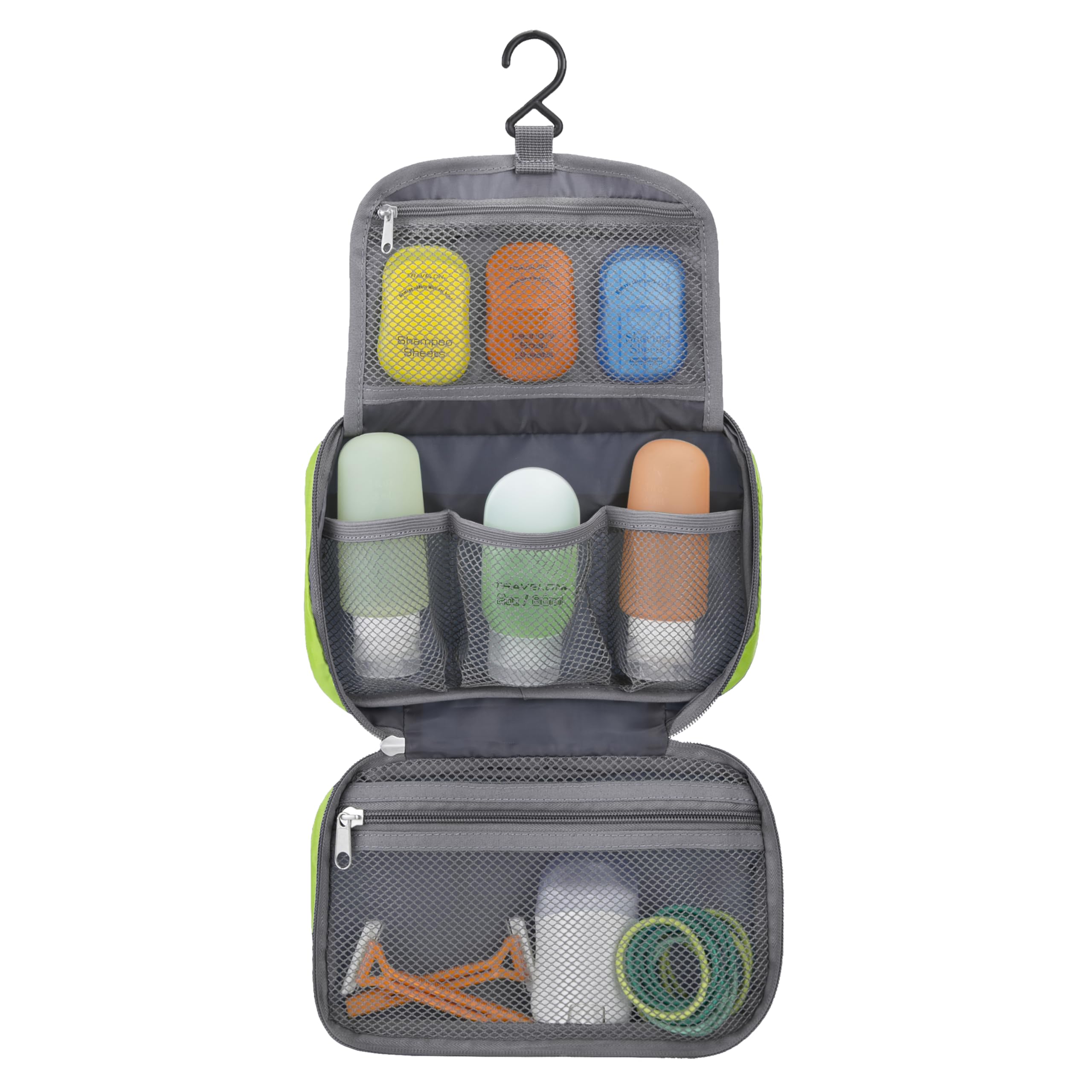Travelon Compact Hanging Toiletry Kit mesh pouches view emphasizes bulk item storage and visibility