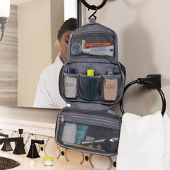 Travelon Compact Hanging Toiletry Kit open view showing full access and packing space