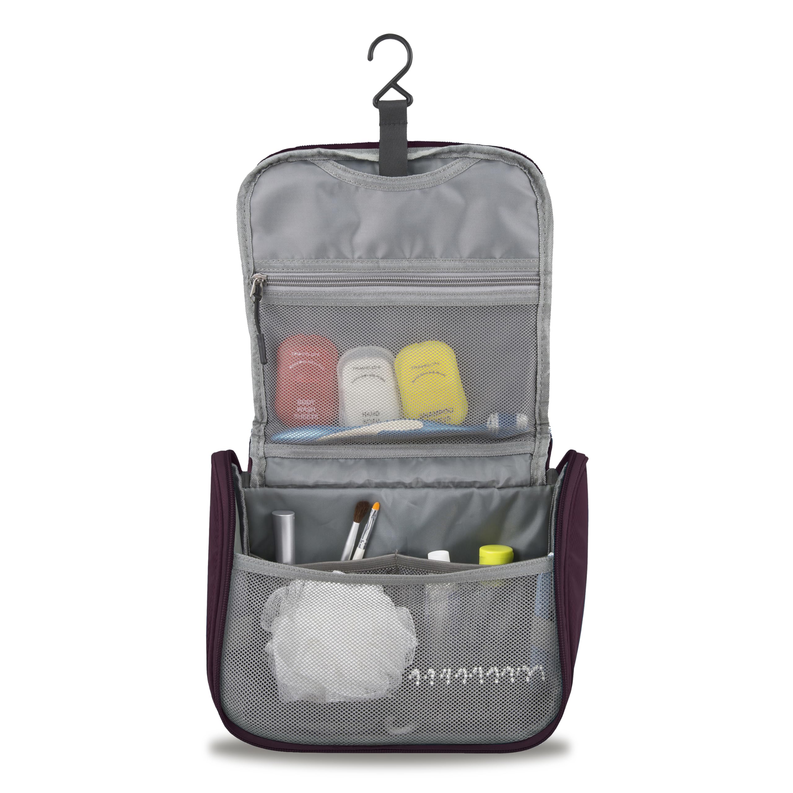 Travelon World Travel Essentials Hanging Toiletry Case diamond-pattern ripstop fabric protects belongings