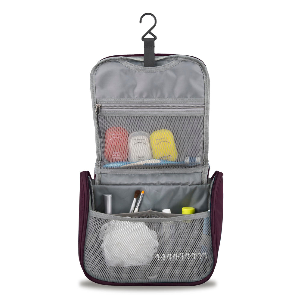 Travelon World Travel Essentials Hanging Toiletry Case diamond-pattern ripstop fabric protects belongings