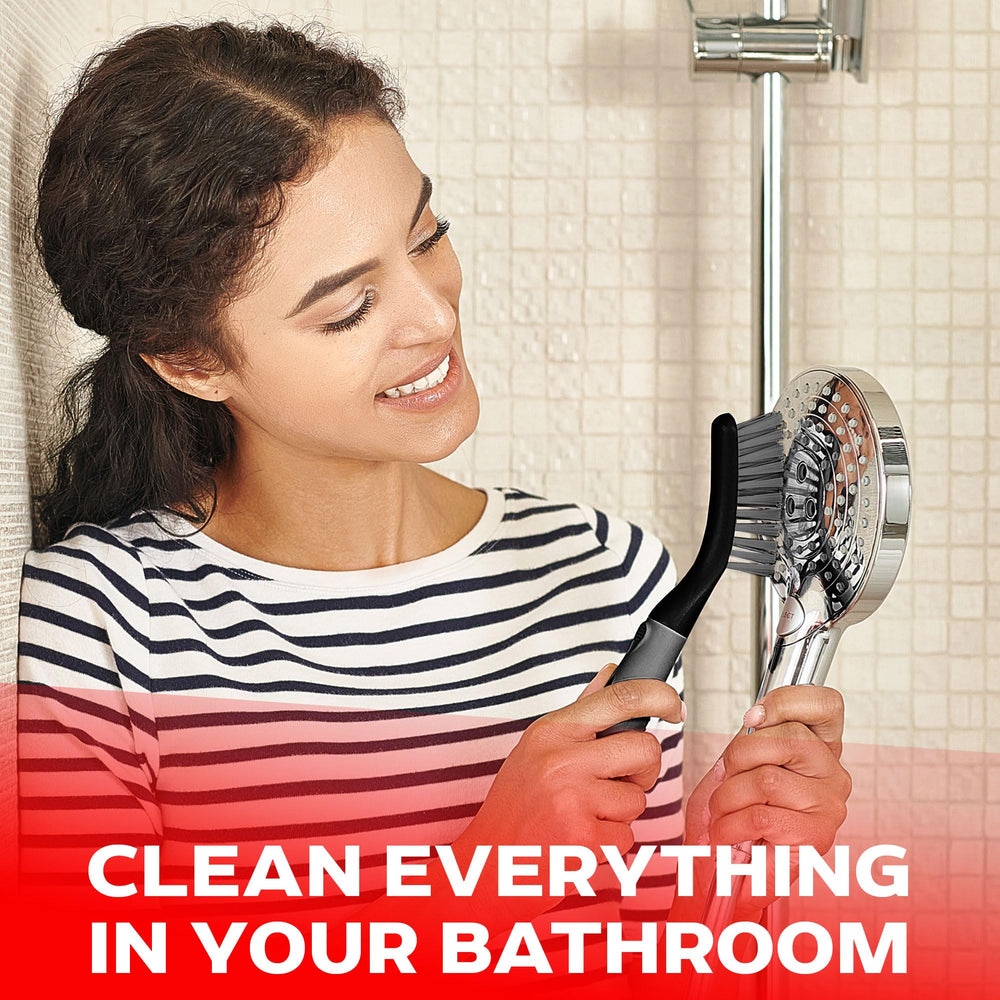 Trazon ergonomic rubber handle improves grip during heavy-duty bathroom scrubbing