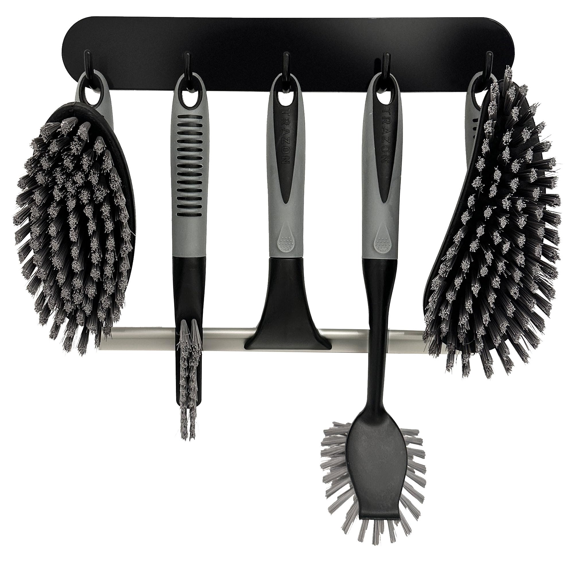 Trazon scrub brush set 6 pcs front view highlights versatile bathroom cleaning power for tiles